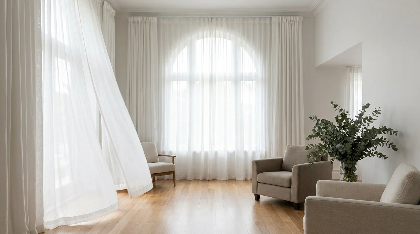 Freshly cleaned curtains hanging in a bright Orlando home — A7 Laundry curtain and drapery cleaning