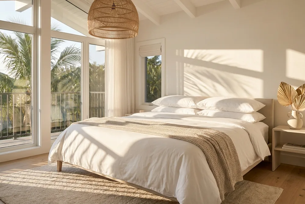 Immaculate king bed with hotel-quality linens in a Solara Resort vacation rental
