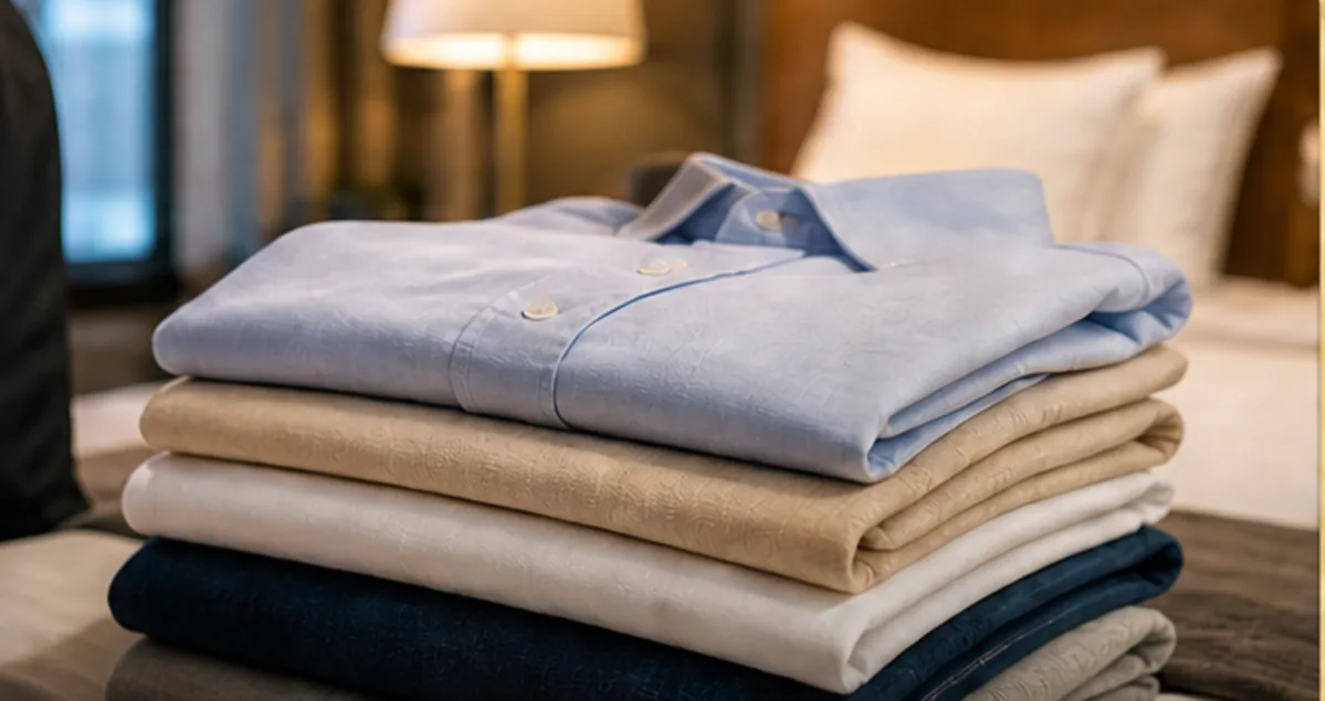 Clean folded clothes prepared for return to a hotel guest