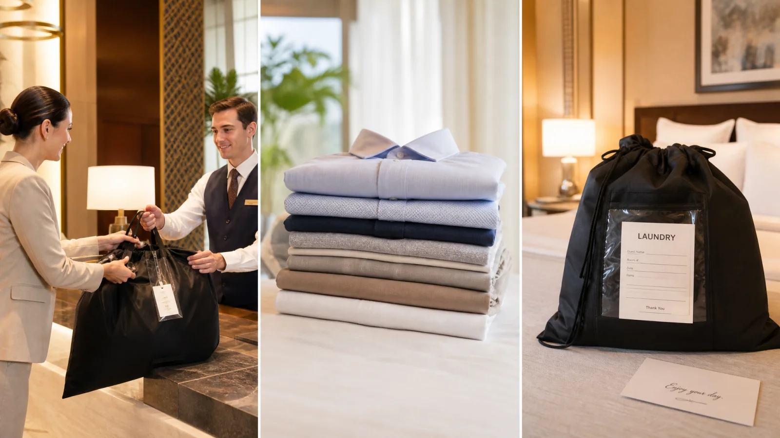 Hotel laundry pickup, folded clothes, and organized return service for Orlando hotel guests
