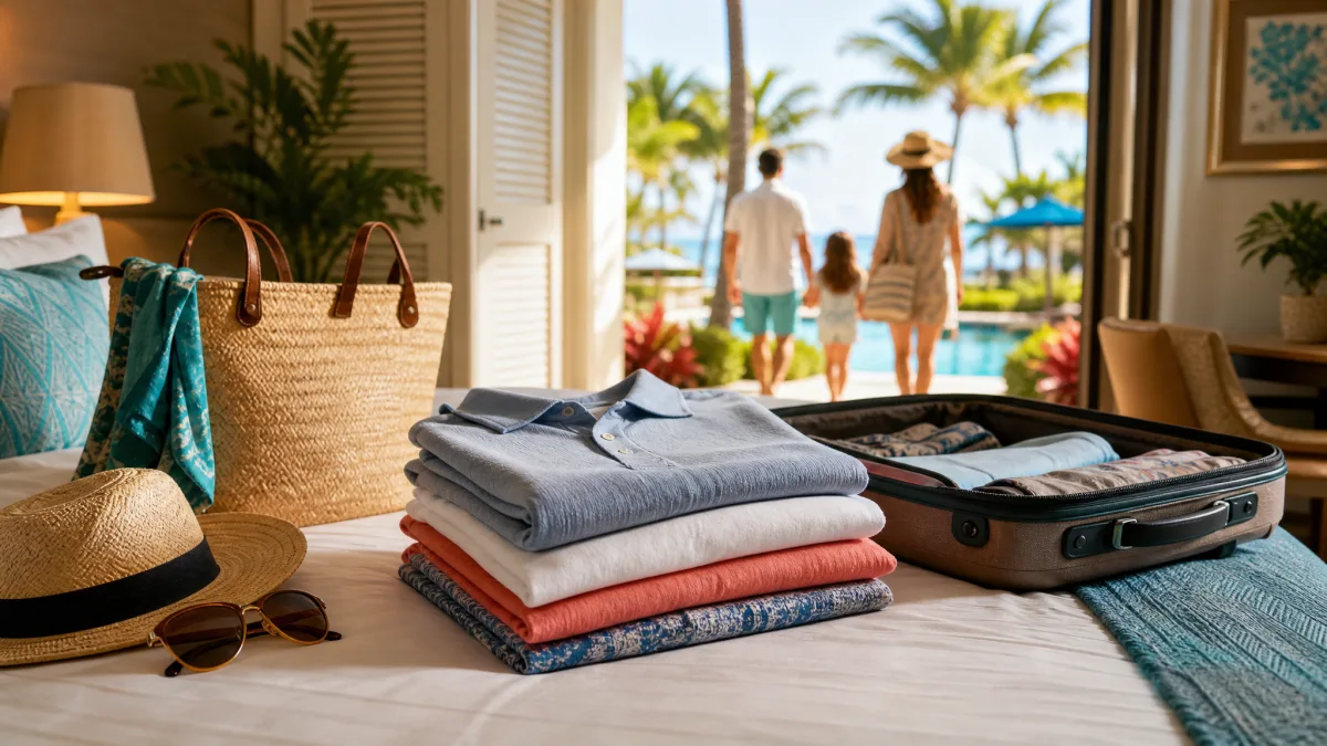 Clean folded clothes in a Lake Buena Vista hotel room while a family heads out to enjoy the resort